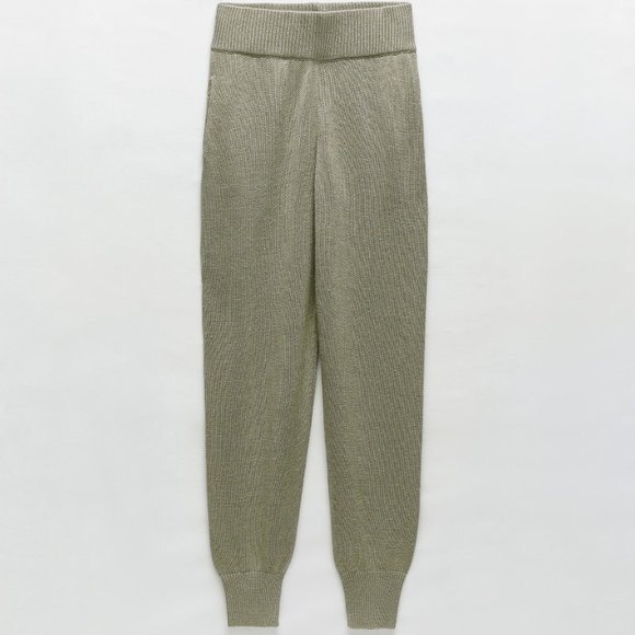 Green Zara Linen Blend Elastic Waist Knit Lounge Joggers Pants (NWT)